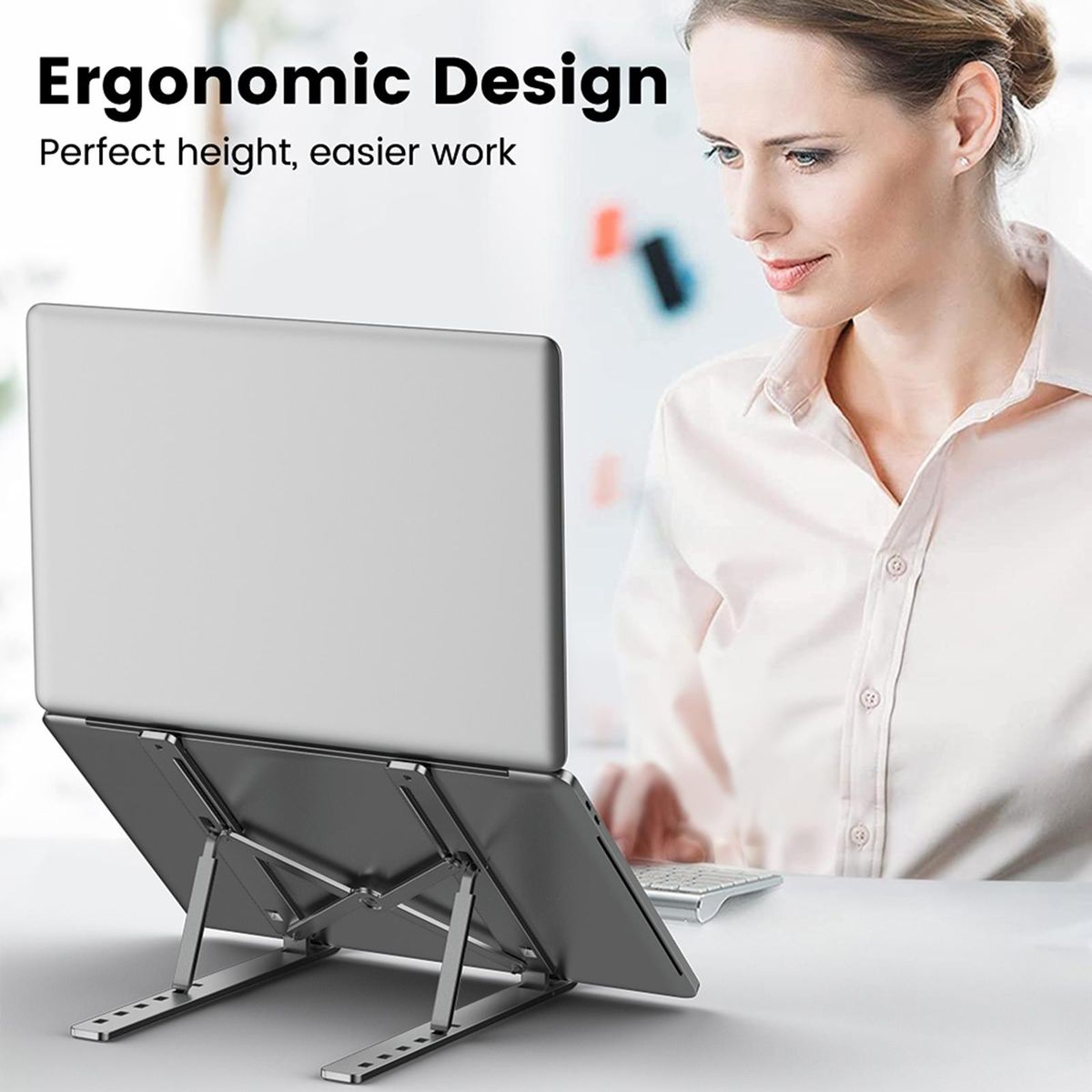 L1 Ergonomic Laptop Stand with Key Adjustment Foldable Notebook Riser Portable Aluminum Alloy Computer Holder for Laptop Tablets within 10''-17.3'' Black