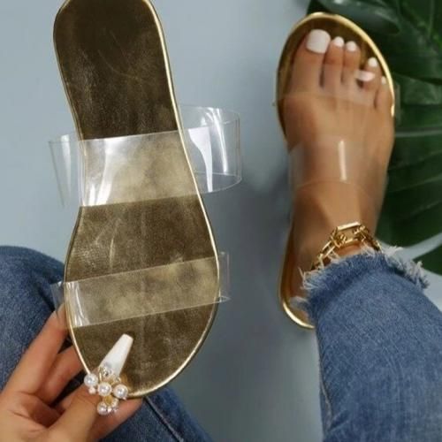 2022 New Flat Bottom Open Toe Transparent Large Size European And Beautiful Slippers