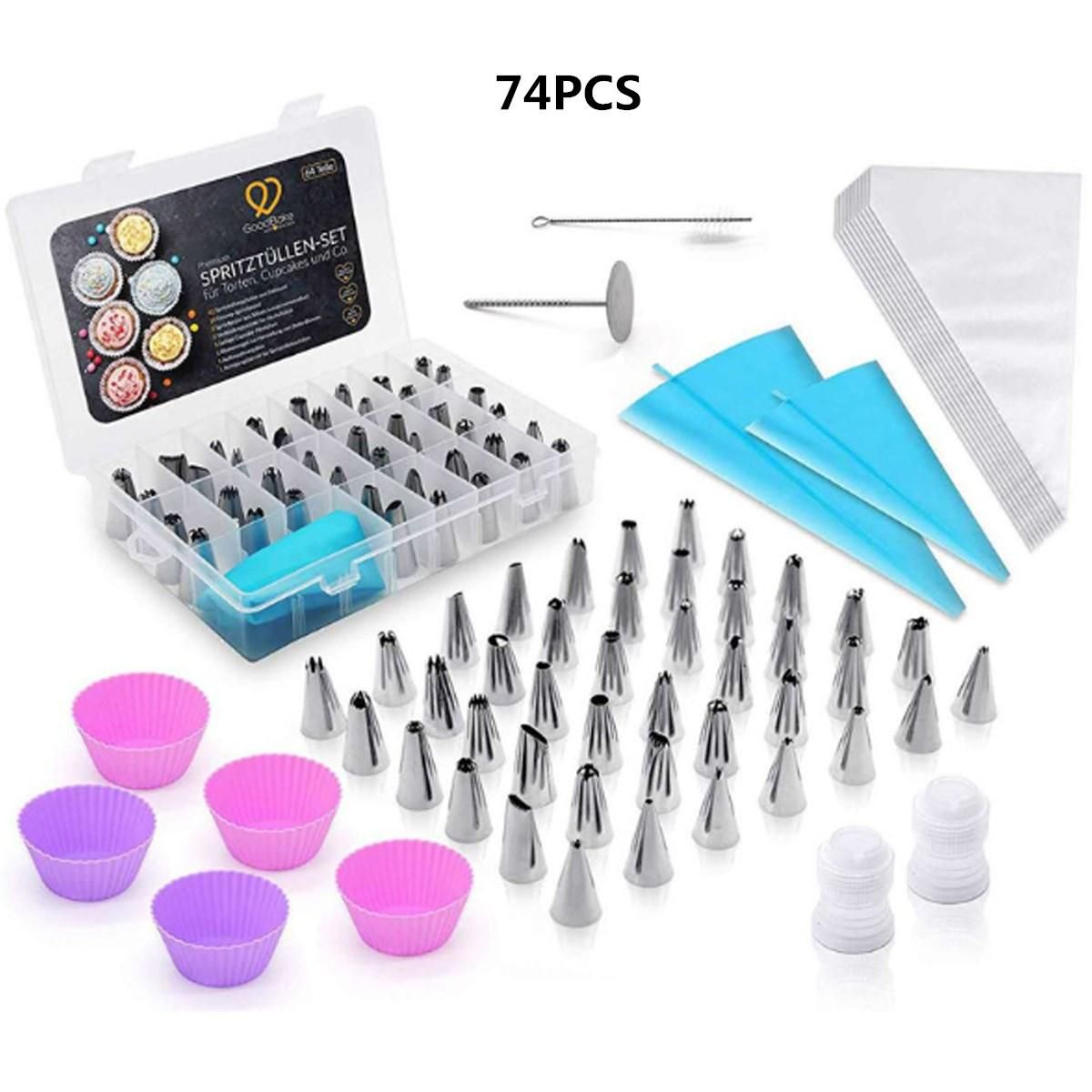 74PCS DIY Cake Decorating Turntable Icing Nozzles Mould Spatula Bags Tools Set