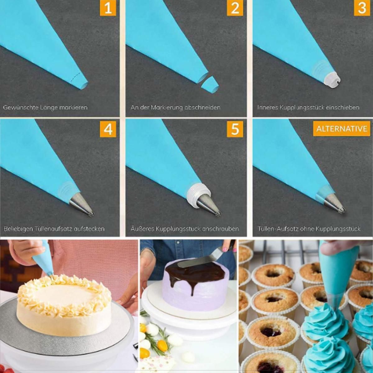 74PCS DIY Cake Decorating Turntable Icing Nozzles Mould Spatula Bags Tools Set