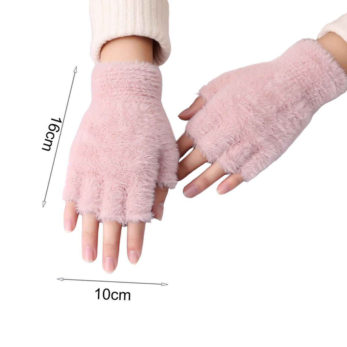 1 Pair Winter Women Fluffy Stretchy Hand Warmer Pink