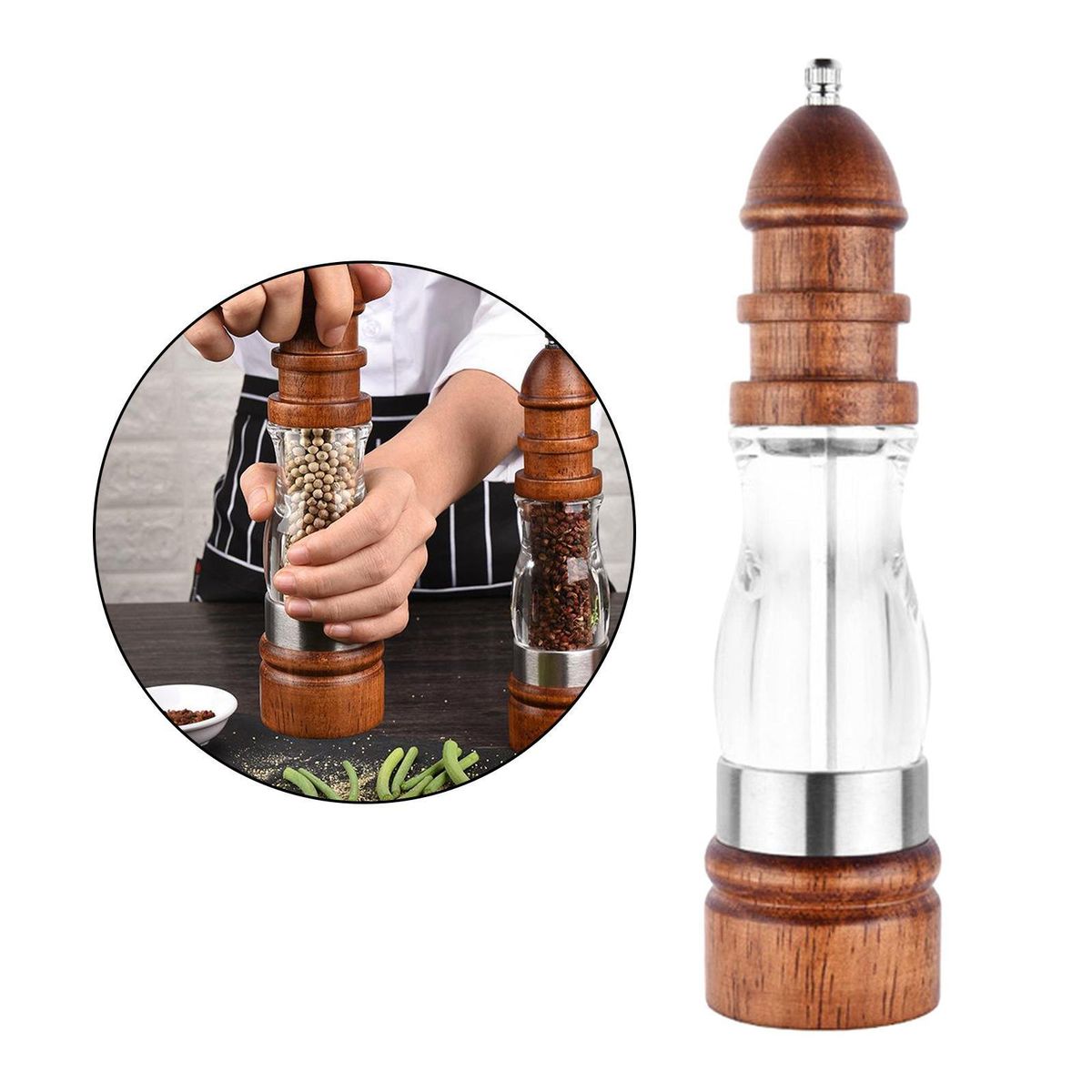 8" Manual Salt Pepper Grinder Set Mill Muller Shakers Tool 1 Piece