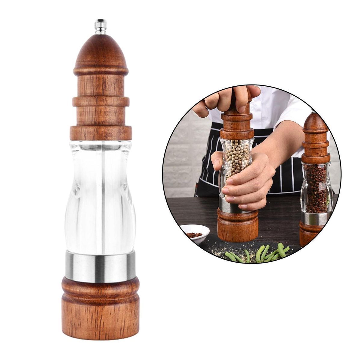 8" Manual Salt Pepper Grinder Set Mill Muller Shakers Tool 1 Piece