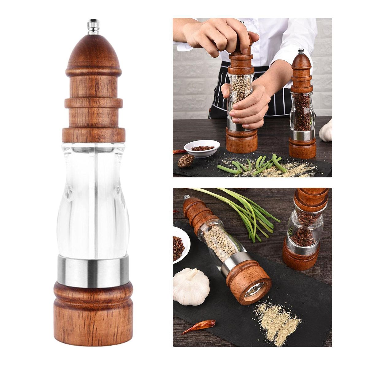 8" Manual Salt Pepper Grinder Set Mill Muller Shakers Tool 1 Piece