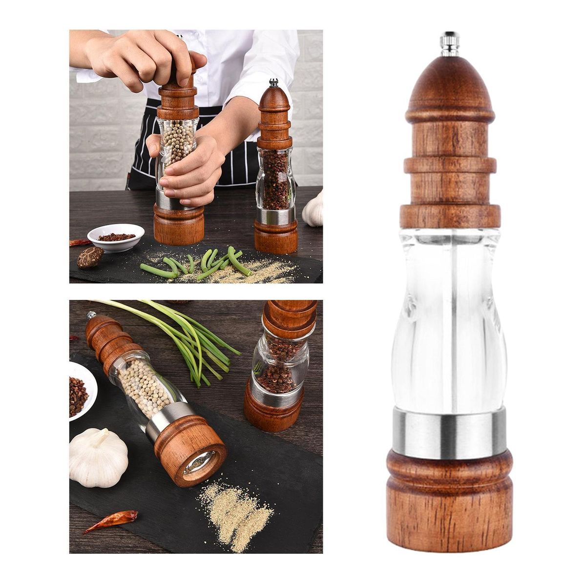 8" Manual Salt Pepper Grinder Set Mill Muller Shakers Tool 1 Piece