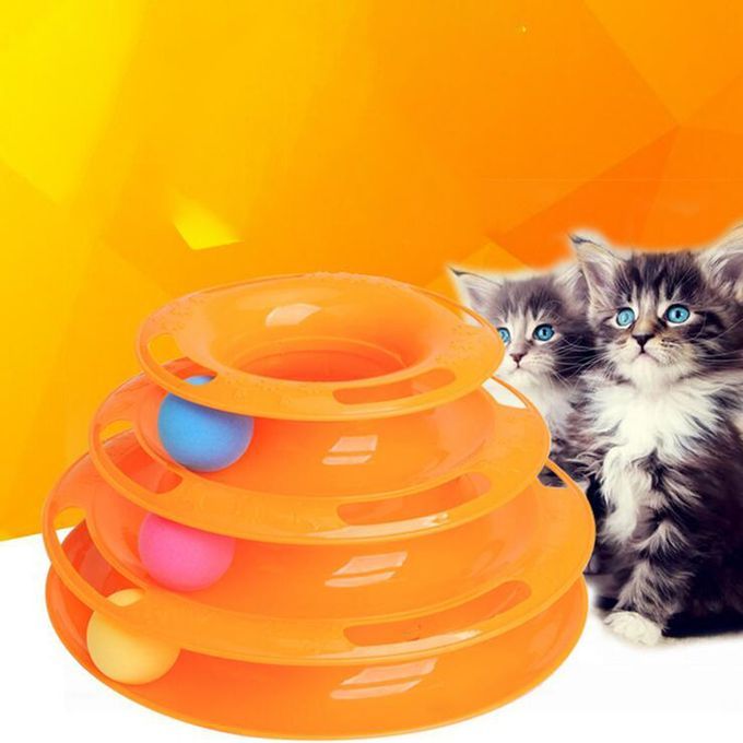 Pet Cat Toy Three-layer Carousel Tower Track-yellow-