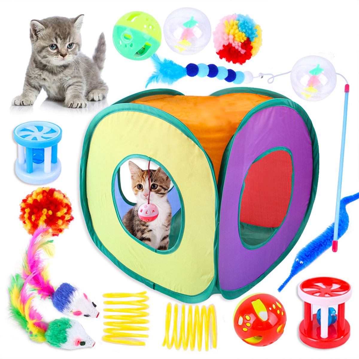 Cat Toys 15PCS Kitten Toys Set Interactive Cat Toys For