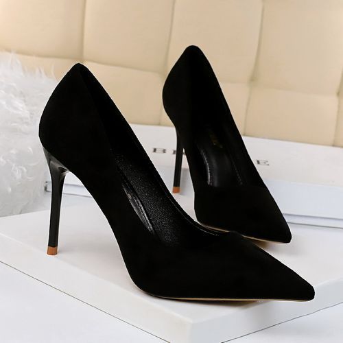 Ladies Pointed Pumps Suede Simple Thin Elegant Shoes Black