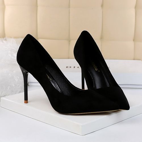 Ladies Pointed Pumps Suede Simple Thin Elegant Shoes Black