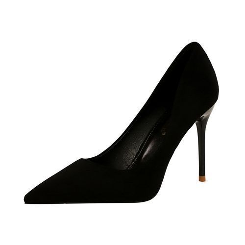 Ladies Pointed Pumps Suede Simple Thin Elegant Shoes Black