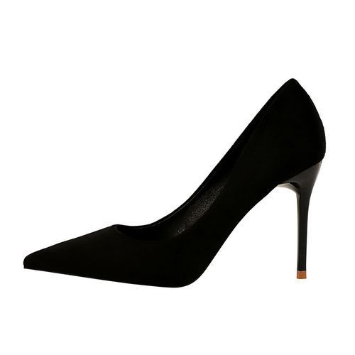 Ladies Pointed Pumps Suede Simple Thin Elegant Shoes Black
