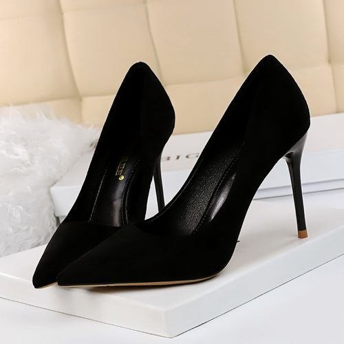 Ladies Pointed Pumps Suede Simple Thin Elegant Shoes Black