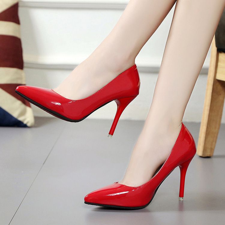 Nightclub Sexy Pointy High Heels Women's Shoes With Thin Heels - Red