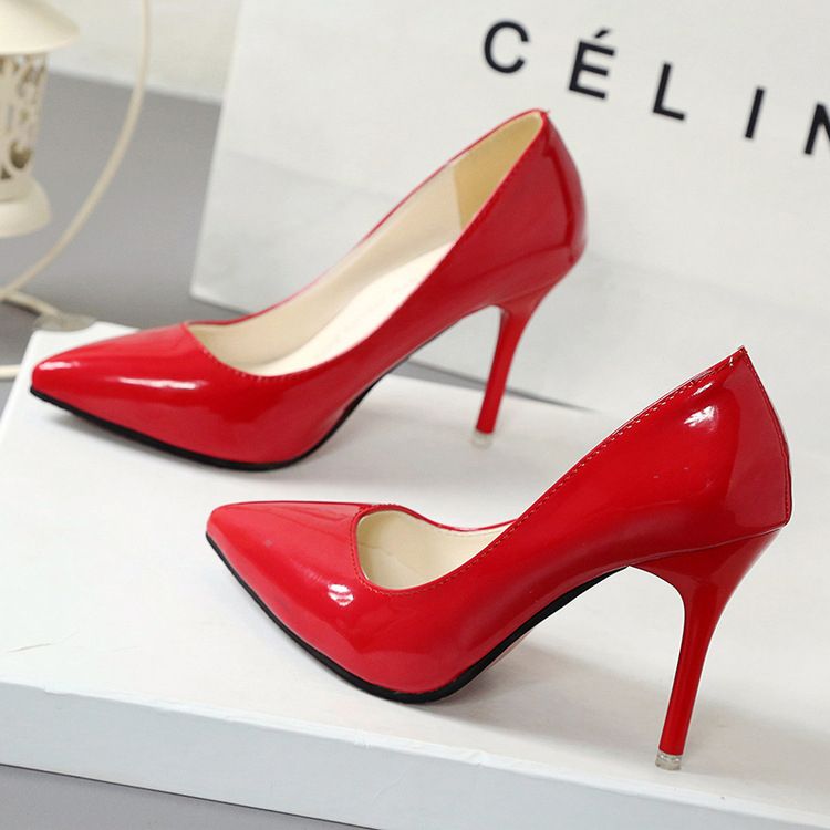 Nightclub Sexy Pointy High Heels Women's Shoes With Thin Heels - Red