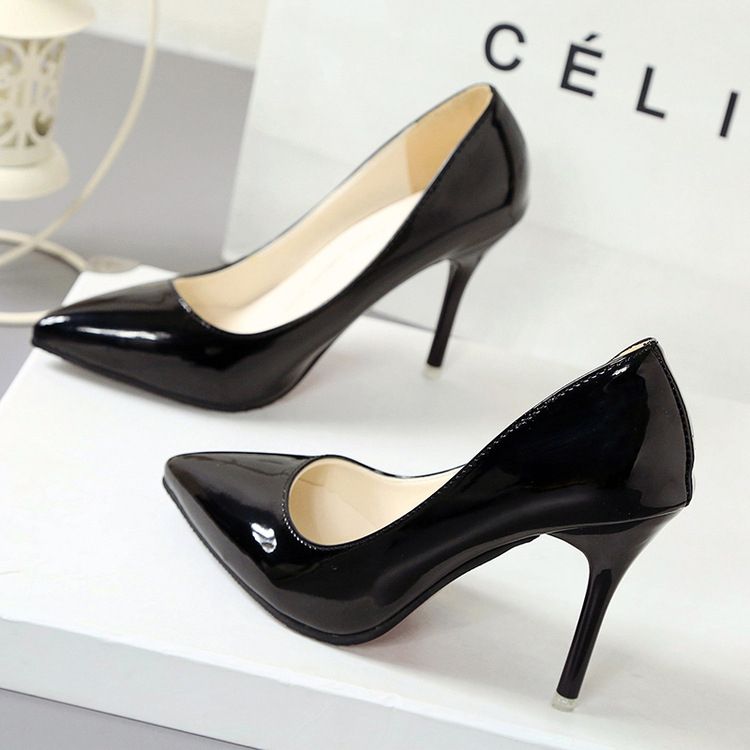 Nightclub Sexy Pointy High Heels Women's Shoes With Thin Heels - Black