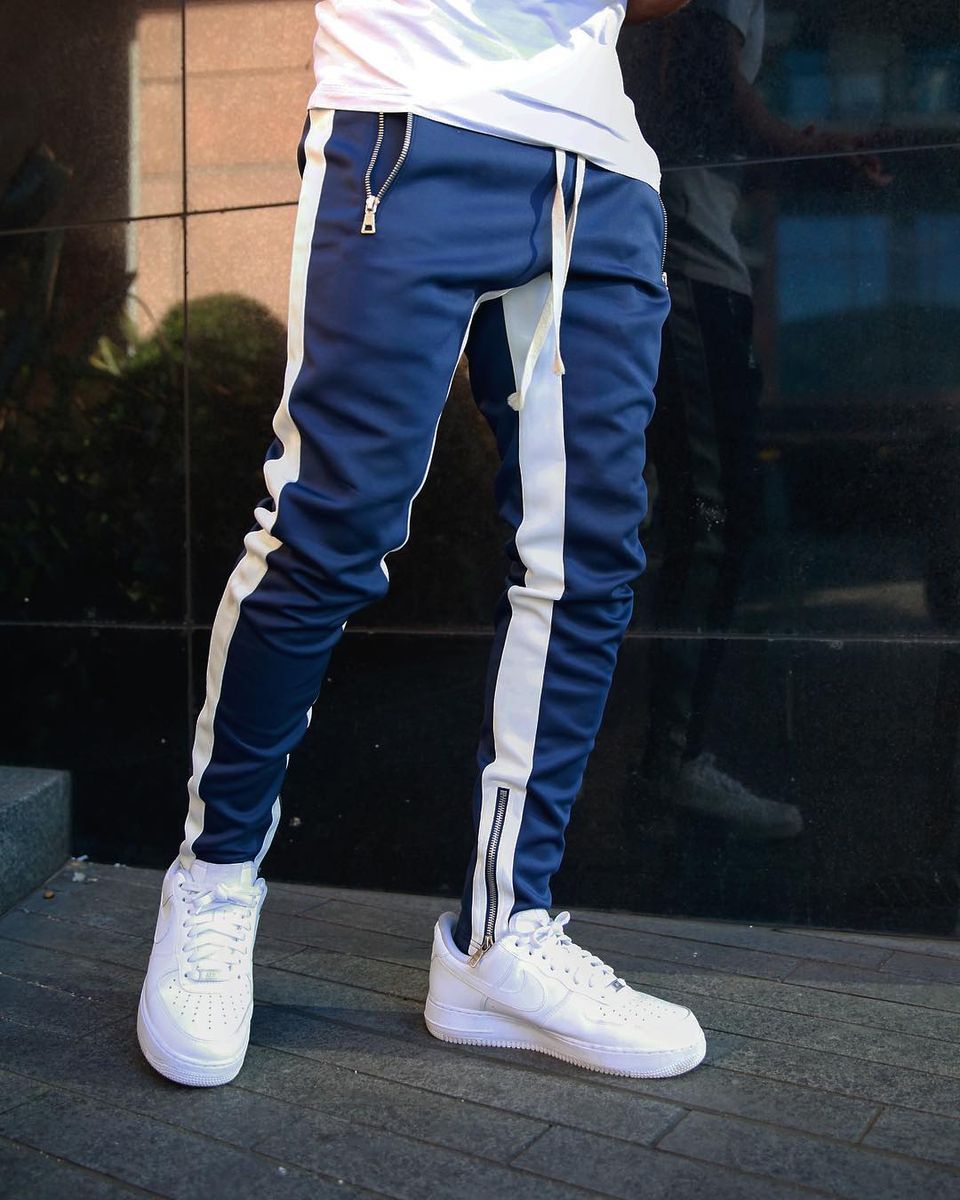 Kings-Kartel Blue And White Zipped Joggers