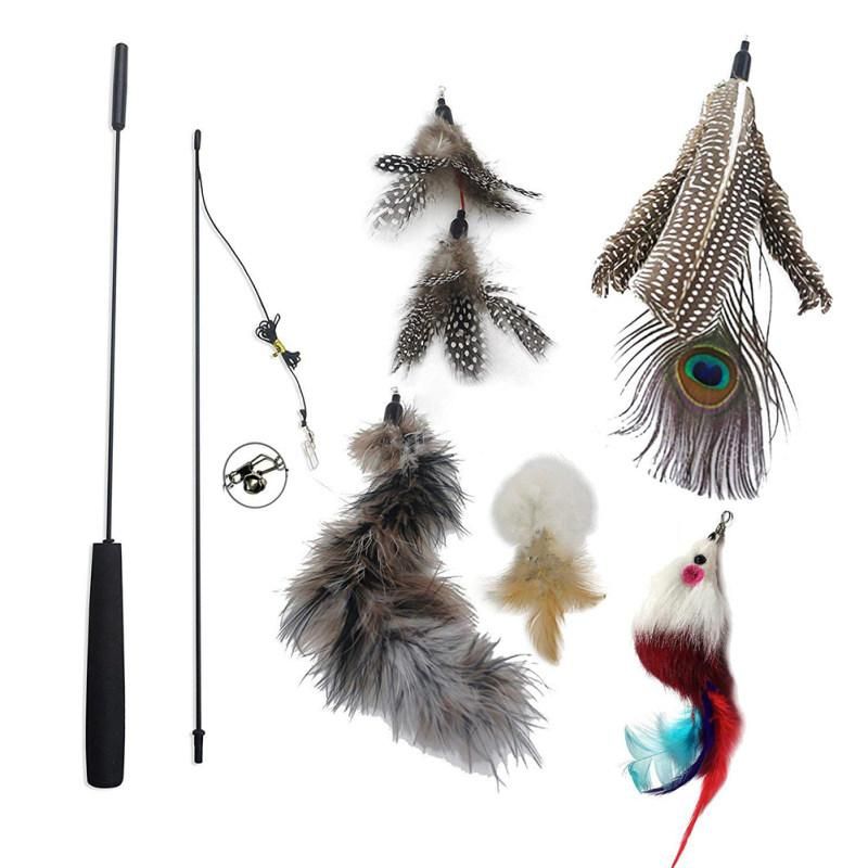 6Pcs Pet Cat Kitten Teaser Feather Bell Mouse Replacement-