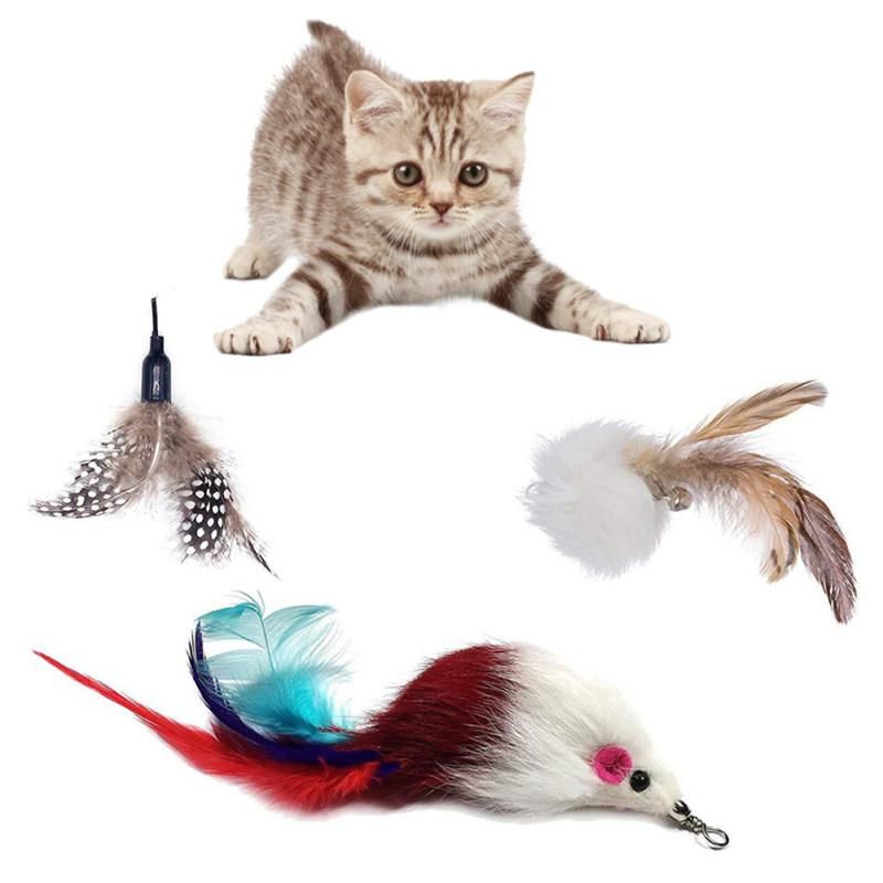 6Pcs Pet Cat Kitten Teaser Feather Bell Mouse Replacement-