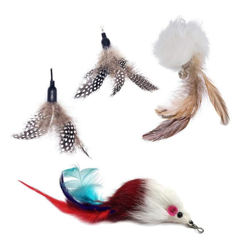 6Pcs Pet Cat Kitten Teaser Feather Bell Mouse Replacement-