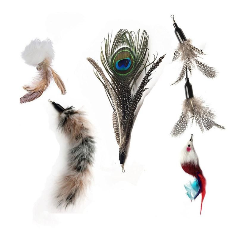 6Pcs Pet Cat Kitten Teaser Feather Bell Mouse Replacement-