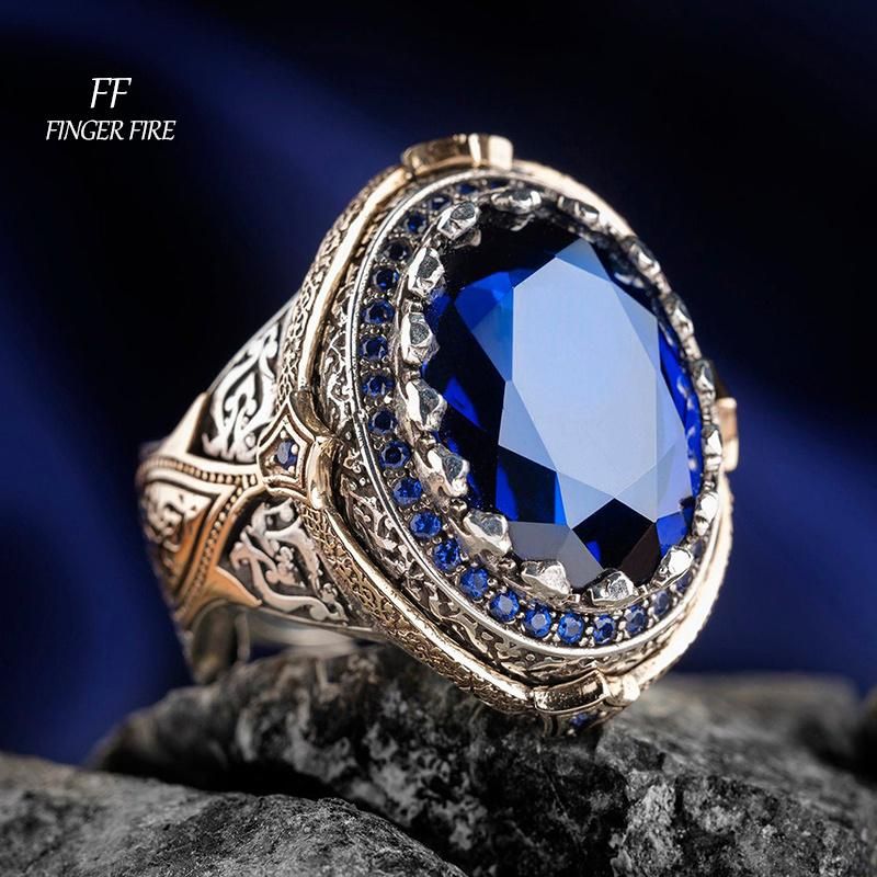 Luxury Blue Gem Men's Anniversary Gift Ring Beach Party Jewelry