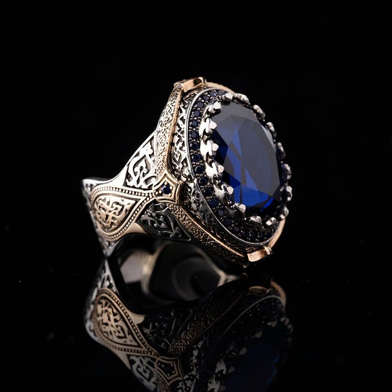 Luxury Blue Gem Men's Anniversary Gift Ring Beach Party Jewelry