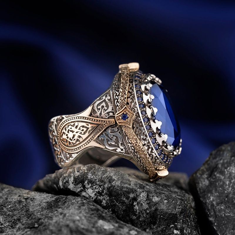 Luxury Blue Gem Men's Anniversary Gift Ring Beach Party Jewelry