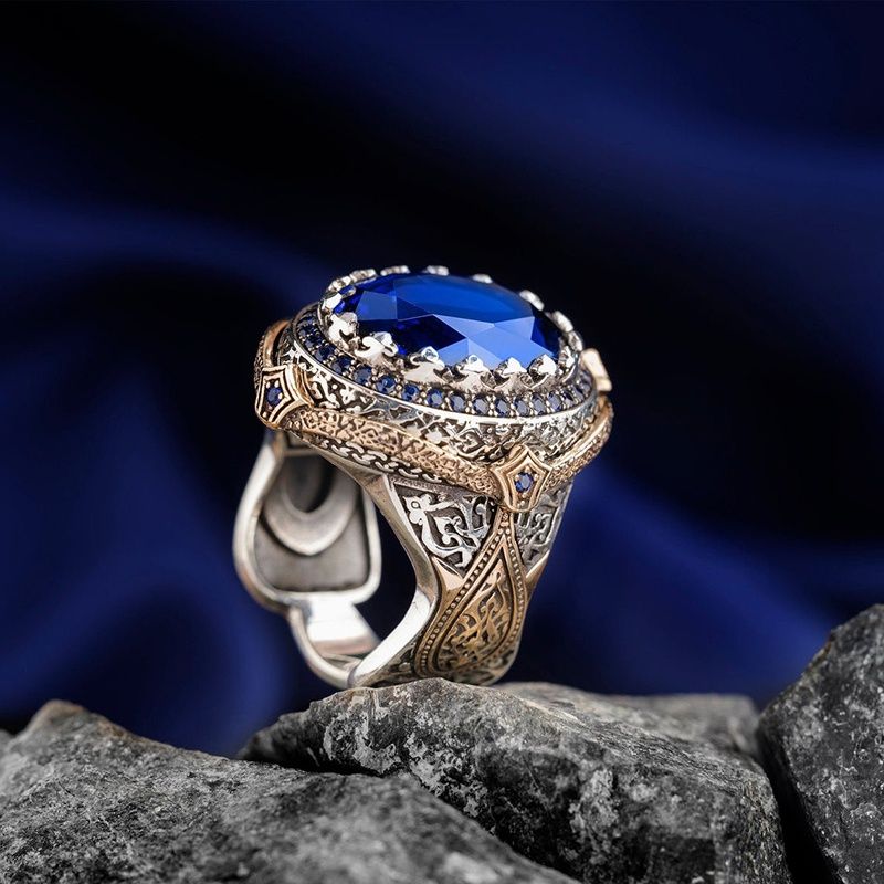 Luxury Blue Gem Men's Anniversary Gift Ring Beach Party Jewelry