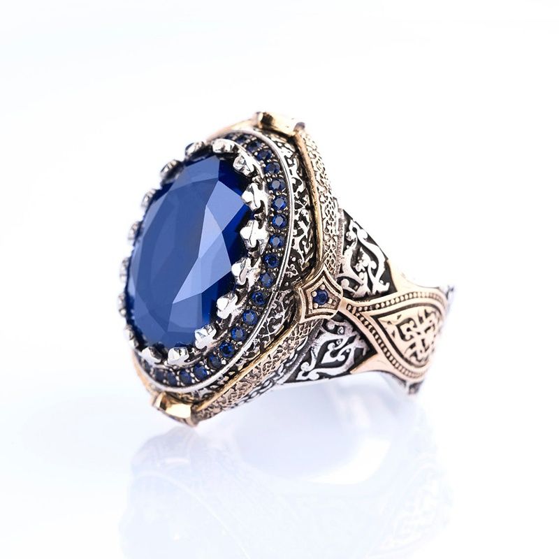 Luxury Blue Gem Men's Anniversary Gift Ring Beach Party Jewelry