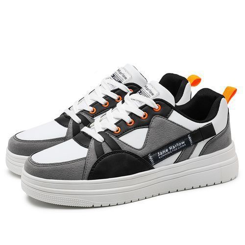 Canvas Lace-Up Sneakers - Grey&White