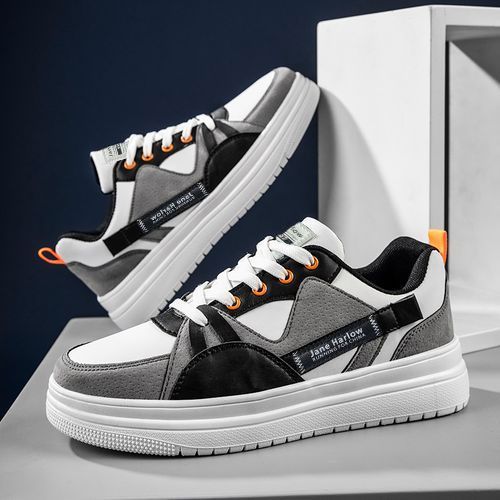 Canvas Lace-Up Sneakers - Grey&White
