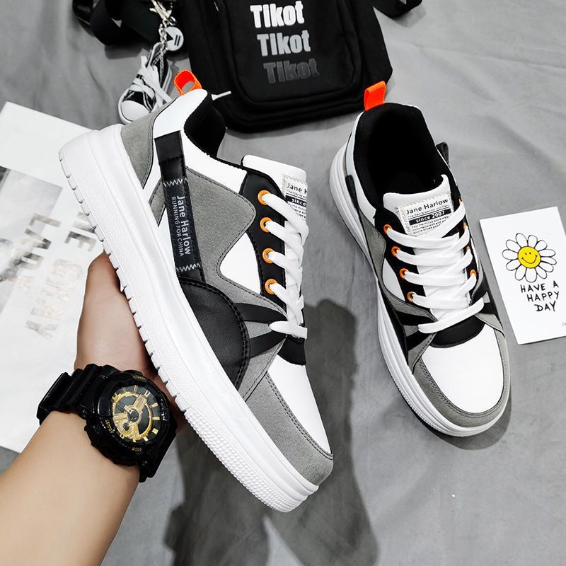 Canvas Lace-Up Sneakers - Grey&White
