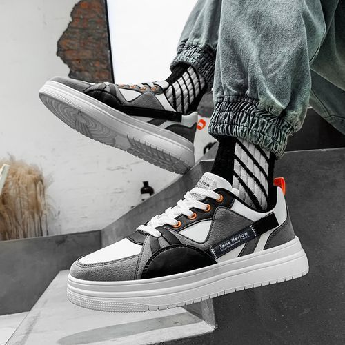 Canvas Lace-Up Sneakers - Grey&White