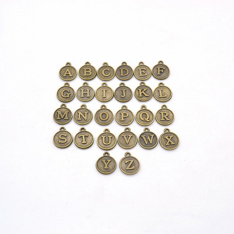 26Pcs English Alphabet A-Z Letter Charms For-Antique Silver