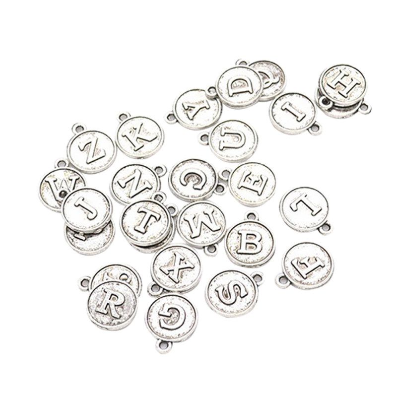 26Pcs English Alphabet A-Z Letter Charms For-Antique Silver