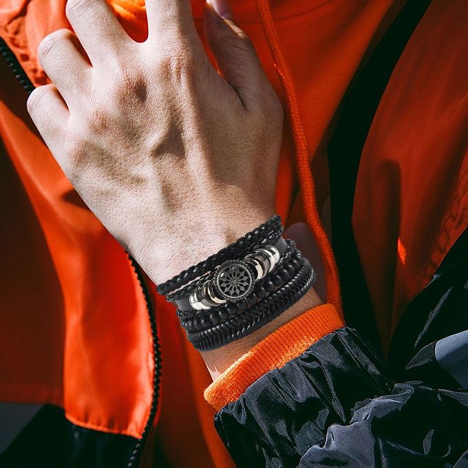 4 In 1 Retro Braided Adjustable Hand Bracelets-Black