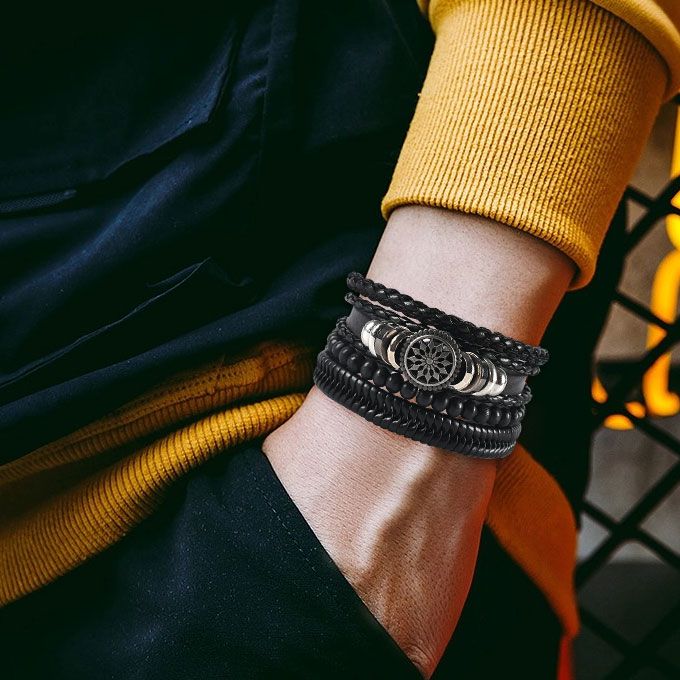 4 In 1 Retro Braided Adjustable Hand Bracelets-Black