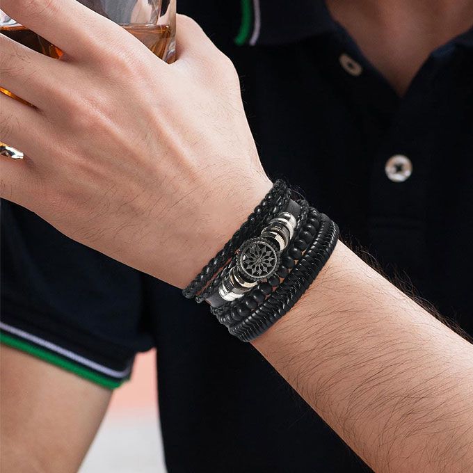 4 In 1 Retro Braided Adjustable Hand Bracelets-Black