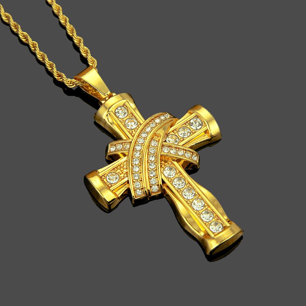 Men's Hip Hop Style Diamond Cross Pendant Necklace