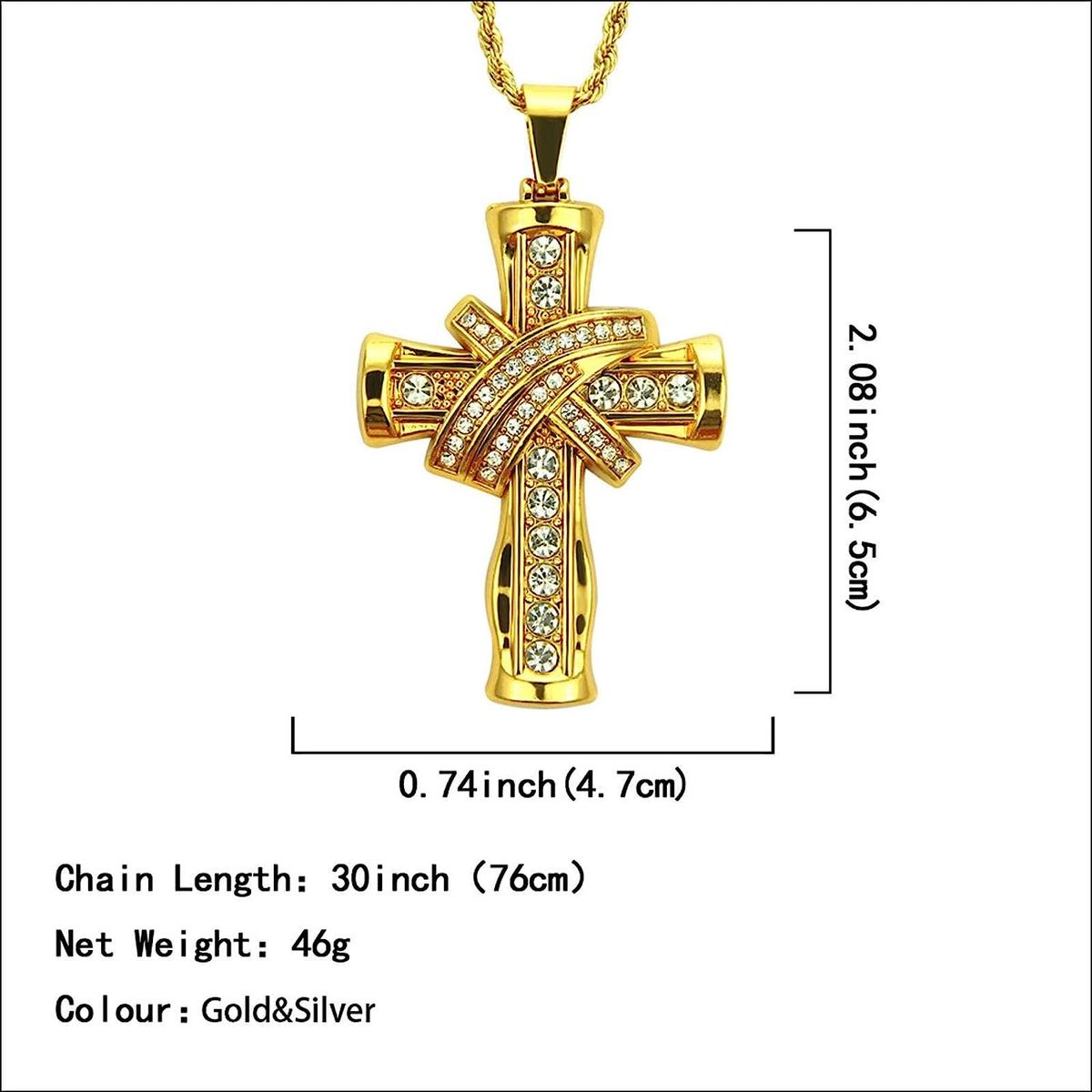 Men's Hip Hop Style Diamond Cross Pendant Necklace