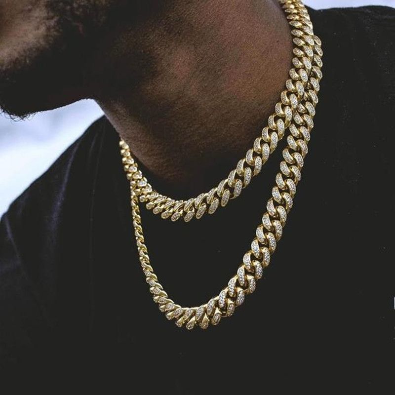Mens 18inch&24inch Iced Out Hip Hop Miami Cuban Link Choker Chain