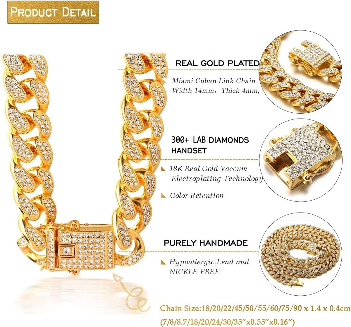 Mens 18inch&24inch Iced Out Hip Hop Miami Cuban Link Choker Chain