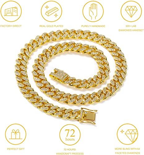Mens 18inch&24inch Iced Out Hip Hop Miami Cuban Link Choker Chain