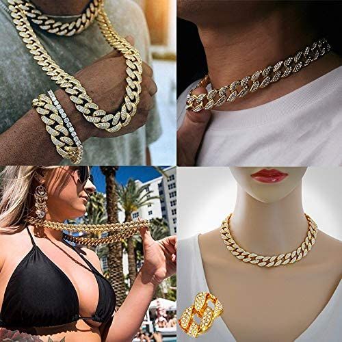 Mens 18inch&24inch Iced Out Hip Hop Miami Cuban Link Choker Chain