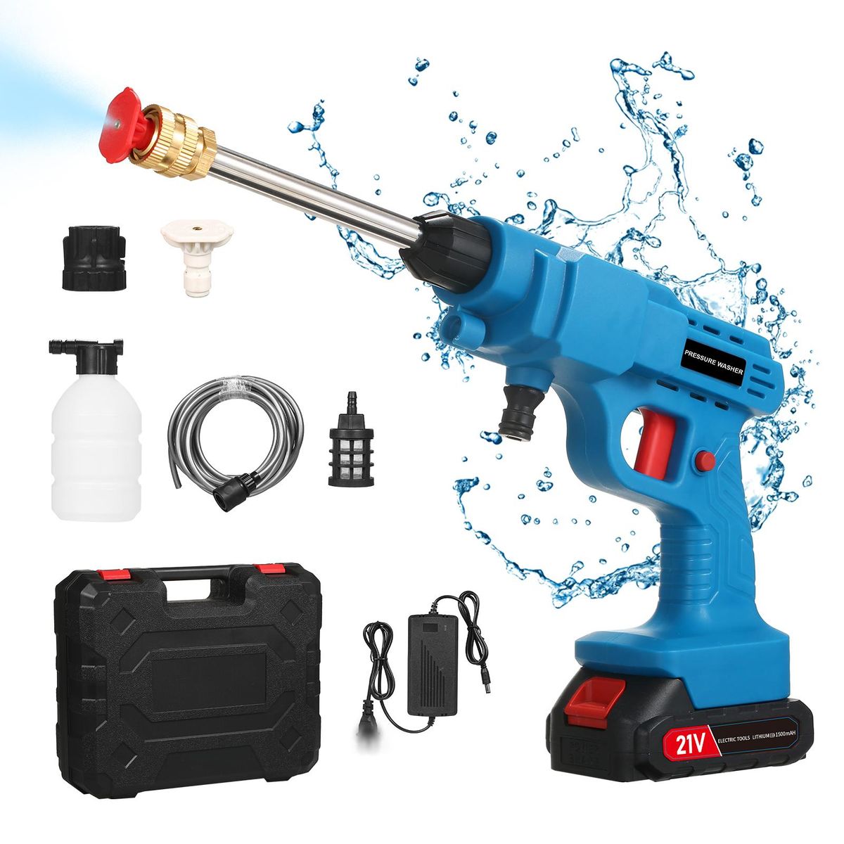 20V Cordless Battery  High Pressure Washer 30Bar 450PSI Car Washer Portable Power Washer with Rechargeable 3.0Ah Battery,2 Spray Nozzle for Car/Fence/Floor/Walls/Yards/Garden  Cleaning & Watering Blue UK