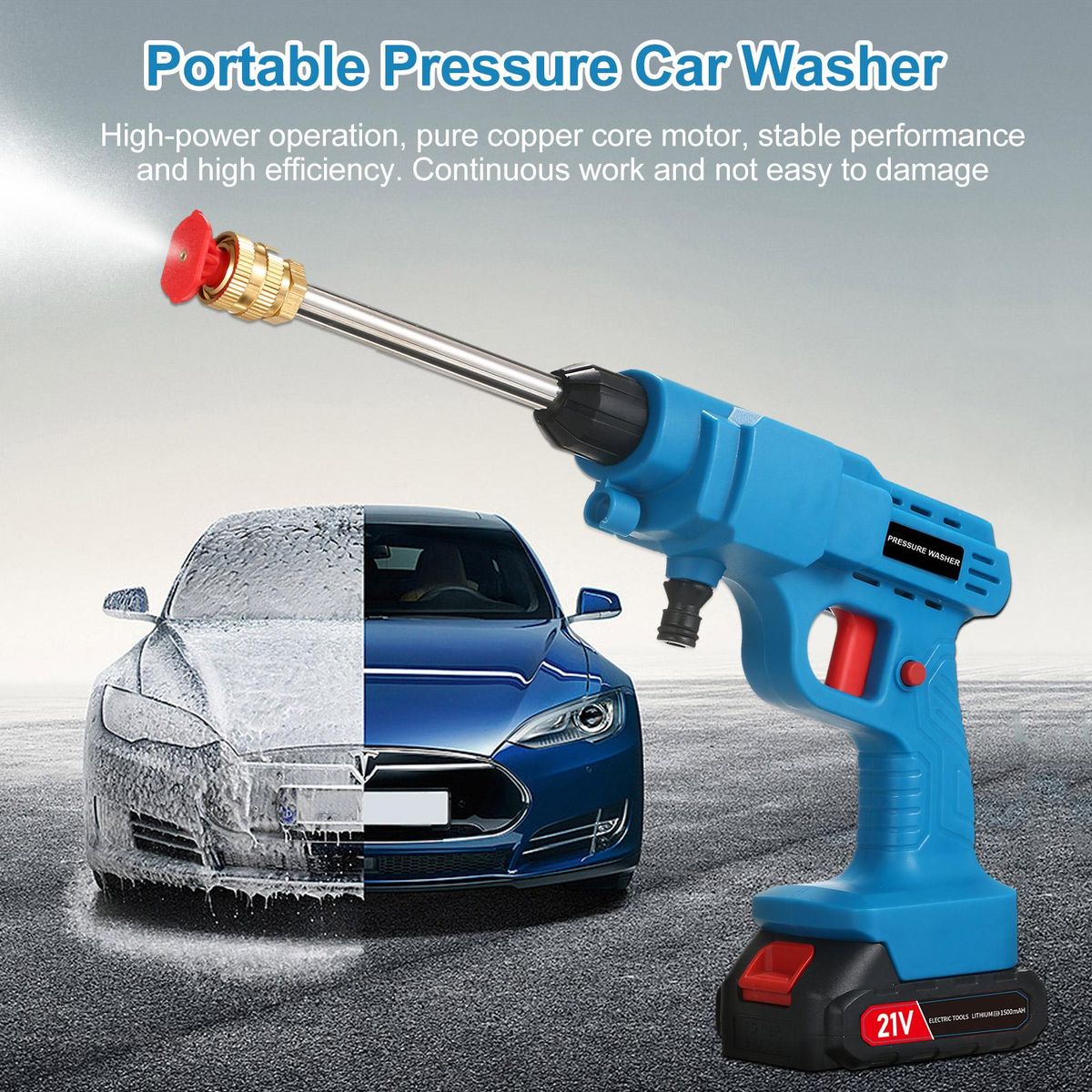20V Cordless Battery  High Pressure Washer 30Bar 450PSI Car Washer Portable Power Washer with Rechargeable 3.0Ah Battery,2 Spray Nozzle for Car/Fence/Floor/Walls/Yards/Garden  Cleaning & Watering Blue UK