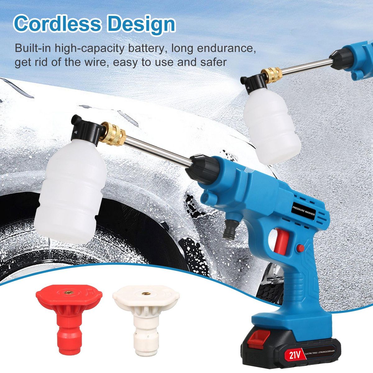 20V Cordless Battery  High Pressure Washer 30Bar 450PSI Car Washer Portable Power Washer with Rechargeable 3.0Ah Battery,2 Spray Nozzle for Car/Fence/Floor/Walls/Yards/Garden  Cleaning & Watering Blue UK