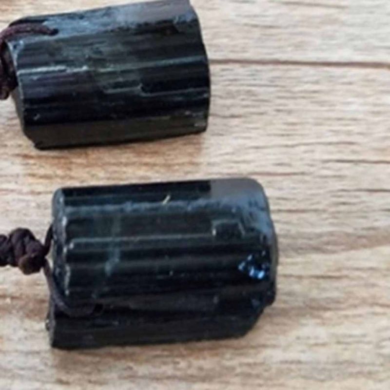 Black Tourmaline Stone Pendant With Rope Faux-Black