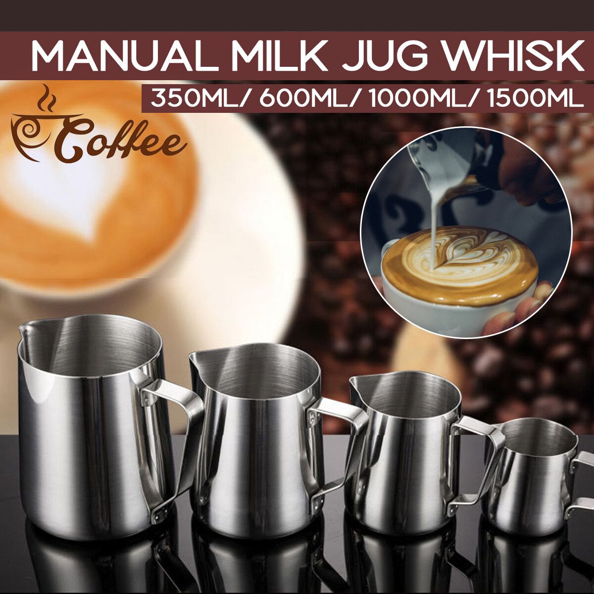 (1pc) Thickened Stainless Steel Manual Milk Frother Milk Frothing Pitcher Art Jug Mug Creamer Latte Coffee Craft Cup For Coffee Shop Home 350ml