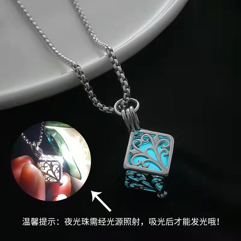 Hip Hop Magic Cube Life Tree Luminous Pendant Necklace